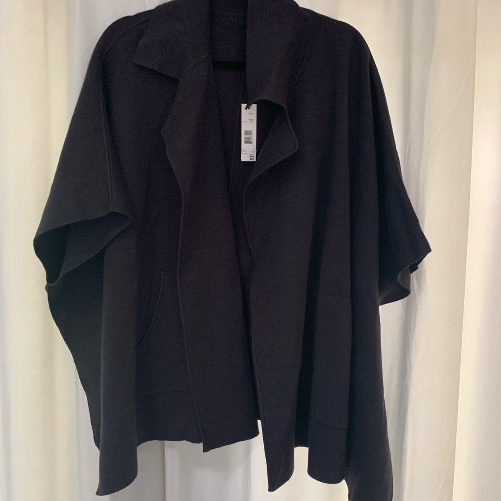 Tahari Navy Batwing Poncho Sweater NWT